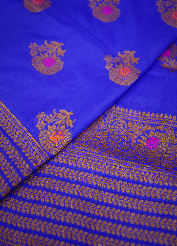 Blue Dupion Silk Saree Without Blouse Piece - Indian Silk House Agencies