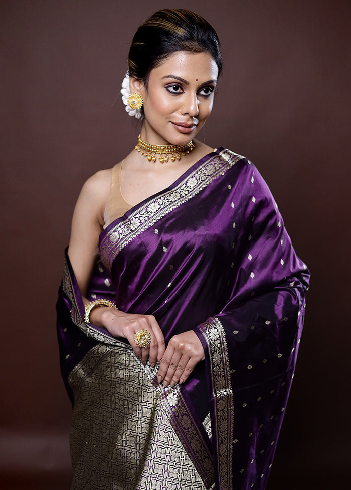 Purple Katan Silk Saree Without Blouse Piece - Indian Silk House Agencies