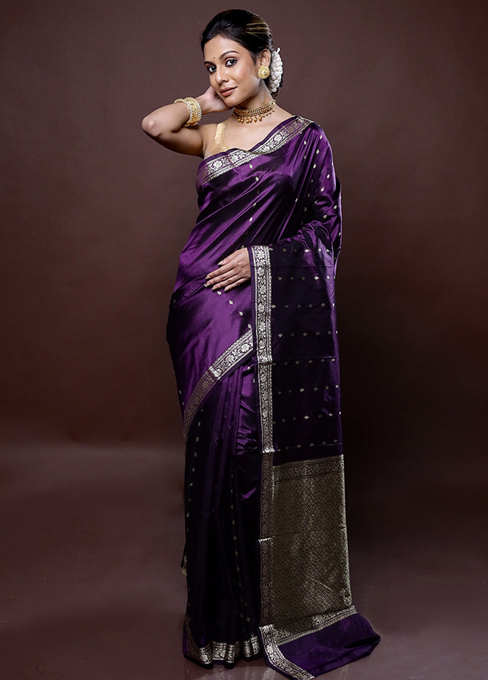 Purple Katan Silk Saree Without Blouse Piece - Indian Silk House Agencies