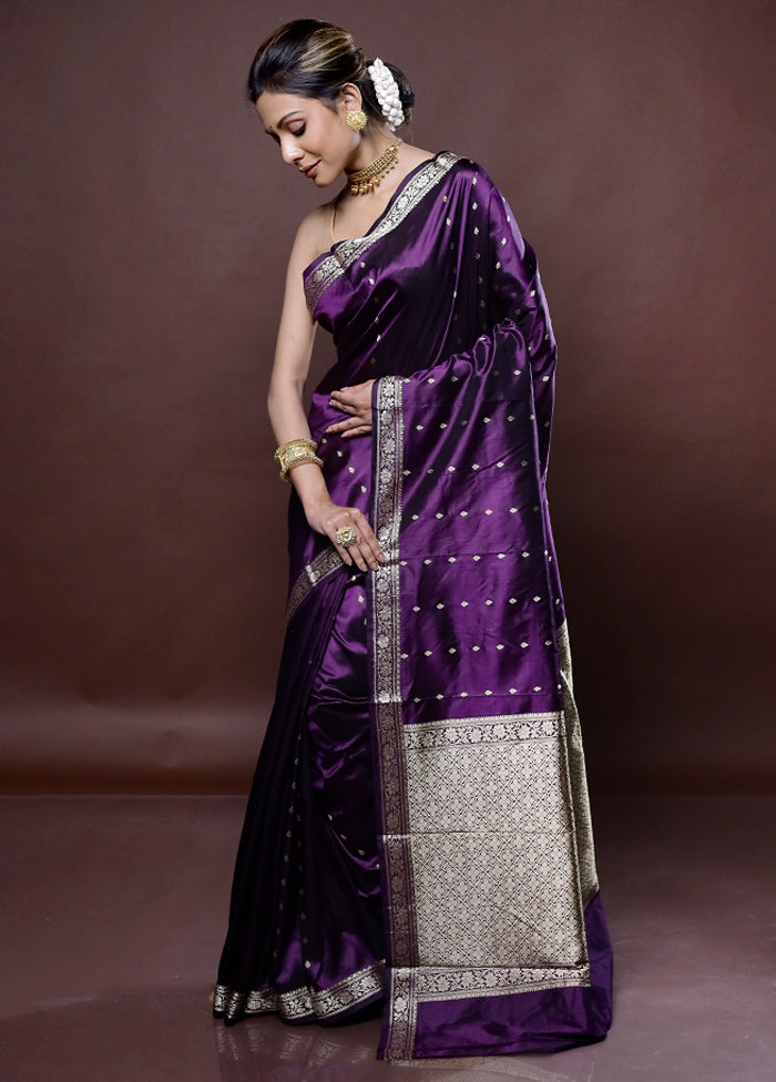 Purple Katan Silk Saree Without Blouse Piece - Indian Silk House Agencies