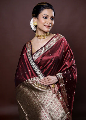 Maroon Katan Silk Saree Without Blouse Piece - Indian Silk House Agencies