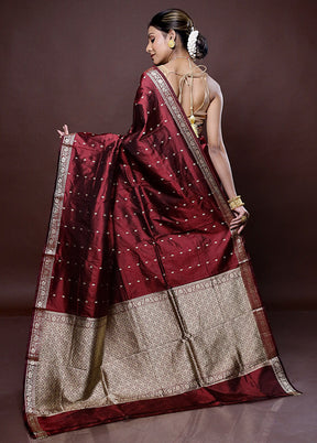 Maroon Katan Silk Saree Without Blouse Piece - Indian Silk House Agencies