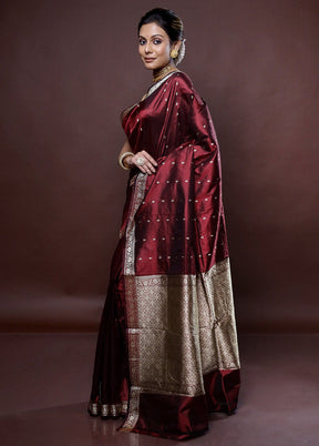 Maroon Katan Silk Saree Without Blouse Piece - Indian Silk House Agencies