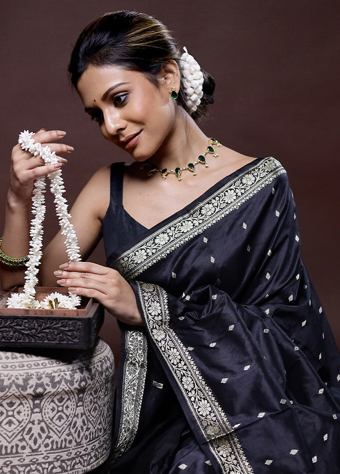 Black Katan Silk Saree Without Blouse Piece - Indian Silk House Agencies