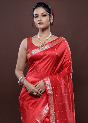 Red Katan Silk Saree Without Blouse Piece - Indian Silk House Agencies