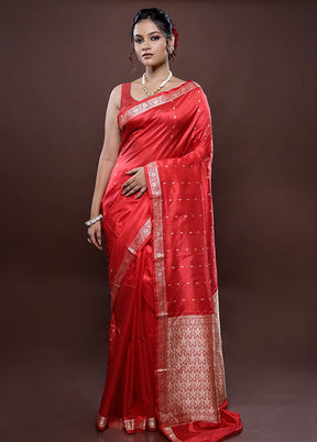 Red Katan Silk Saree Without Blouse Piece - Indian Silk House Agencies