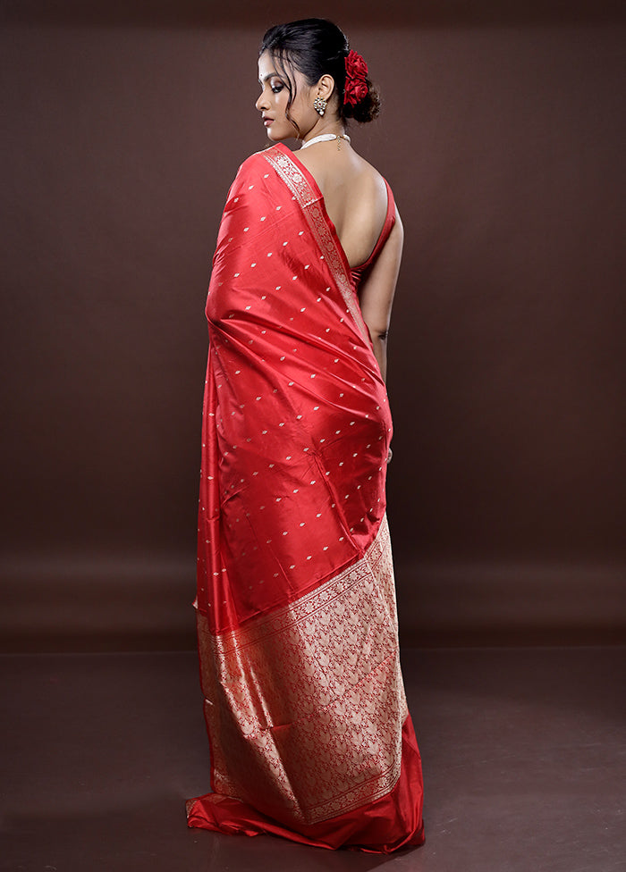 Red Katan Silk Saree Without Blouse Piece - Indian Silk House Agencies