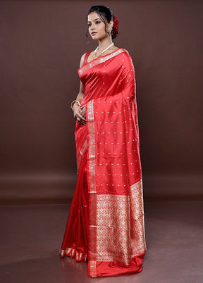 Red Katan Silk Saree Without Blouse Piece - Indian Silk House Agencies