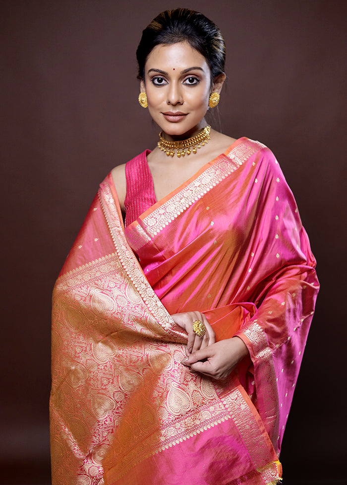 Pink Katan Silk Saree Without Blouse Piece - Indian Silk House Agencies