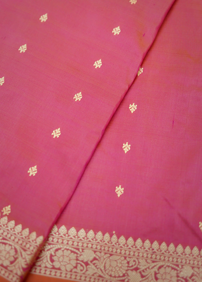 Pink Katan Silk Saree Without Blouse Piece - Indian Silk House Agencies