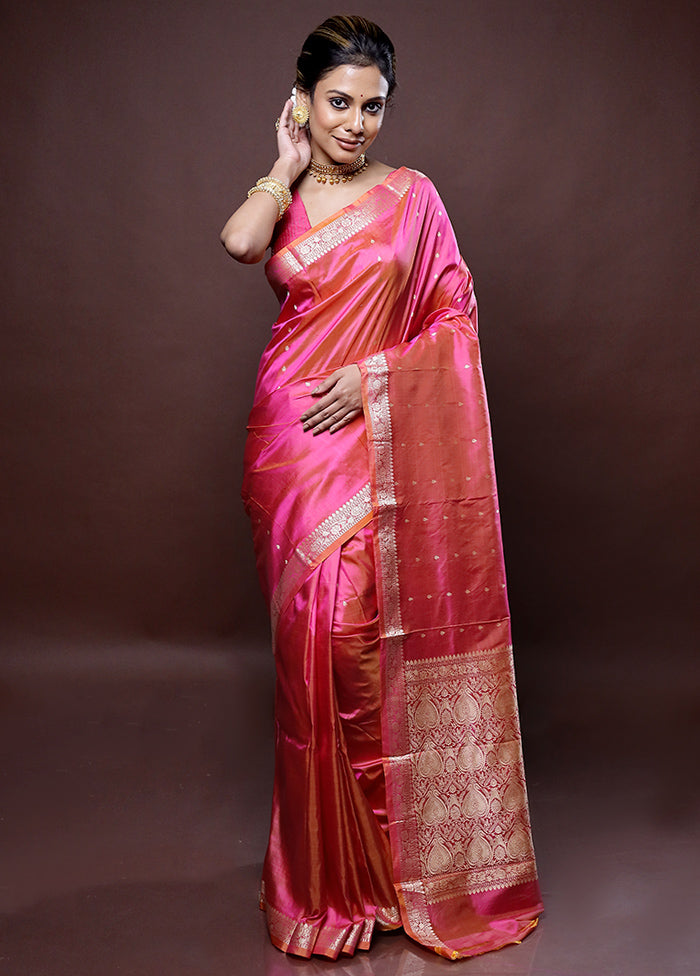 Pink Katan Silk Saree Without Blouse Piece - Indian Silk House Agencies