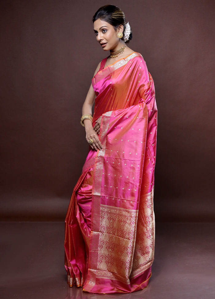 Pink Katan Silk Saree Without Blouse Piece - Indian Silk House Agencies