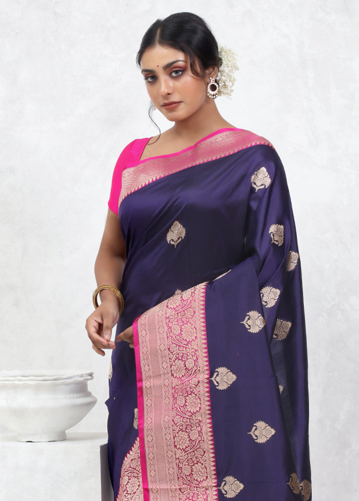 Blue Katan Pure Silk Saree With Blouse Piece