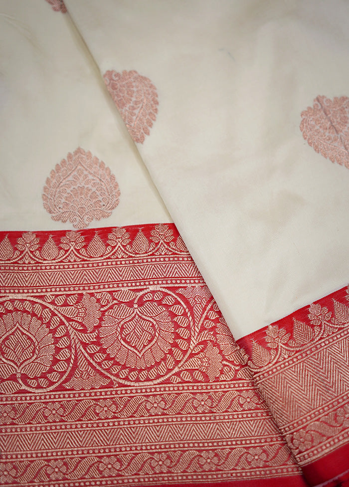 Cream Katan Pure Silk Saree Without Blouse Piece - Indian Silk House Agencies