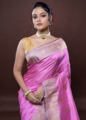 Pink Katan Pure Silk Saree Without Blouse Piece - Indian Silk House Agencies