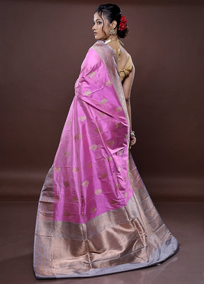 Pink Katan Pure Silk Saree Without Blouse Piece - Indian Silk House Agencies