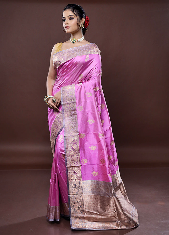 Pink Katan Pure Silk Saree Without Blouse Piece - Indian Silk House Agencies