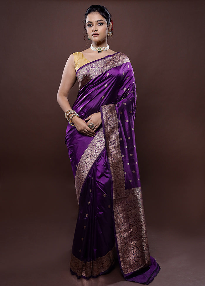 Purple Katan Pure Silk Saree Without Blouse Piece - Indian Silk House Agencies