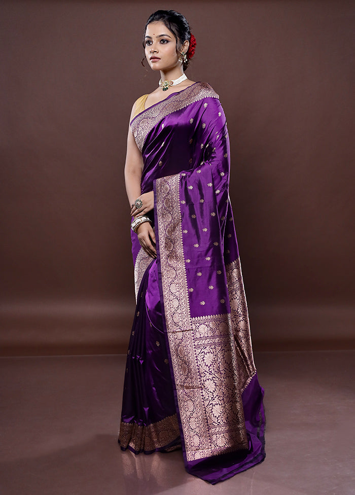 Purple Katan Pure Silk Saree Without Blouse Piece - Indian Silk House Agencies