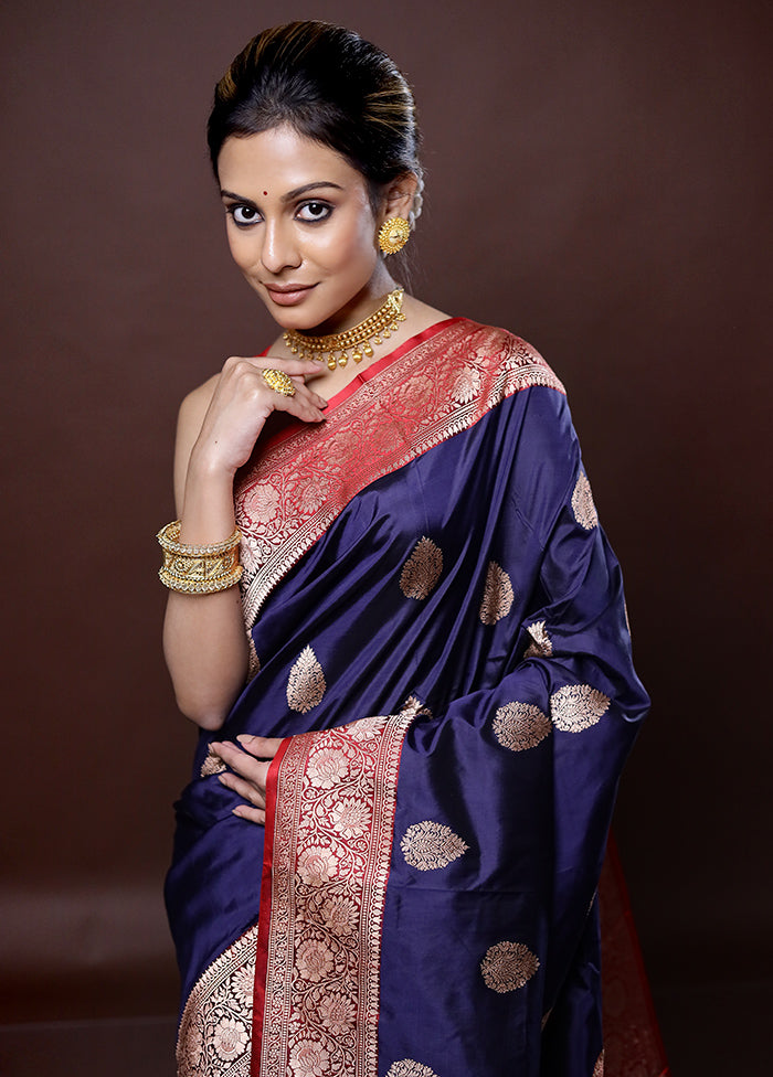 Blue Katan Pure Silk Saree Without Blouse Piece - Indian Silk House Agencies