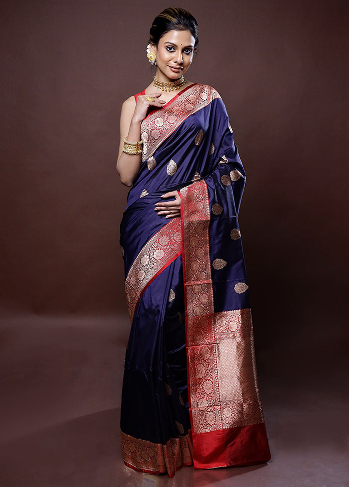 Blue Katan Pure Silk Saree Without Blouse Piece - Indian Silk House Agencies