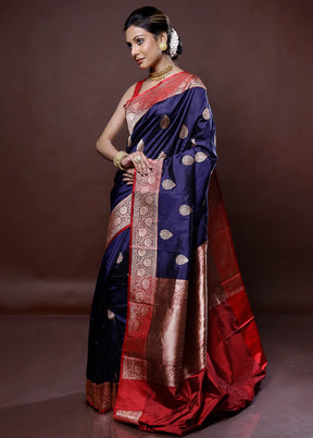 Blue Katan Pure Silk Saree Without Blouse Piece - Indian Silk House Agencies