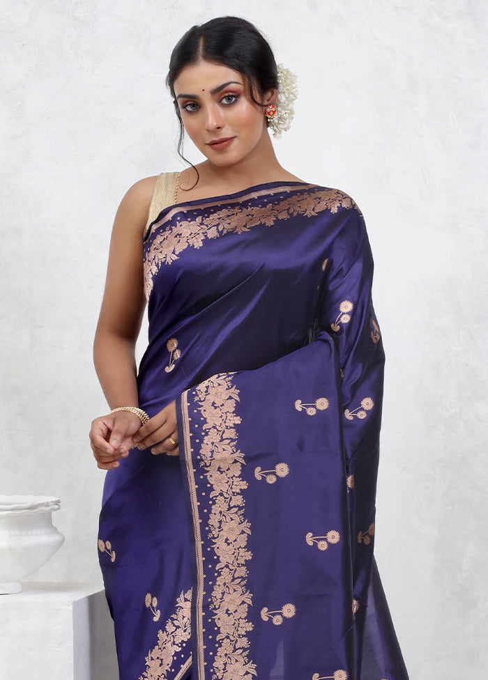 Blue Katan Pure Silk Saree With Blouse Piece