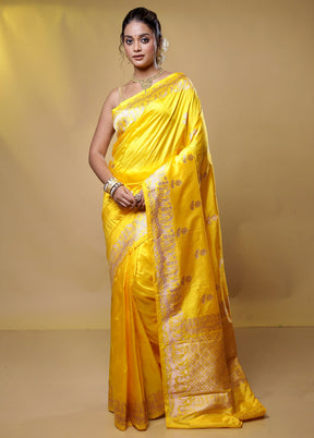 Yellow Handloom Katan Pure Silk Saree With Blouse Piece