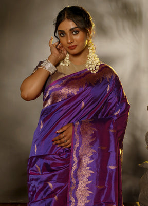 Purple Katan Pure Silk Saree With Blouse Piece - Indian Silk House Agencies