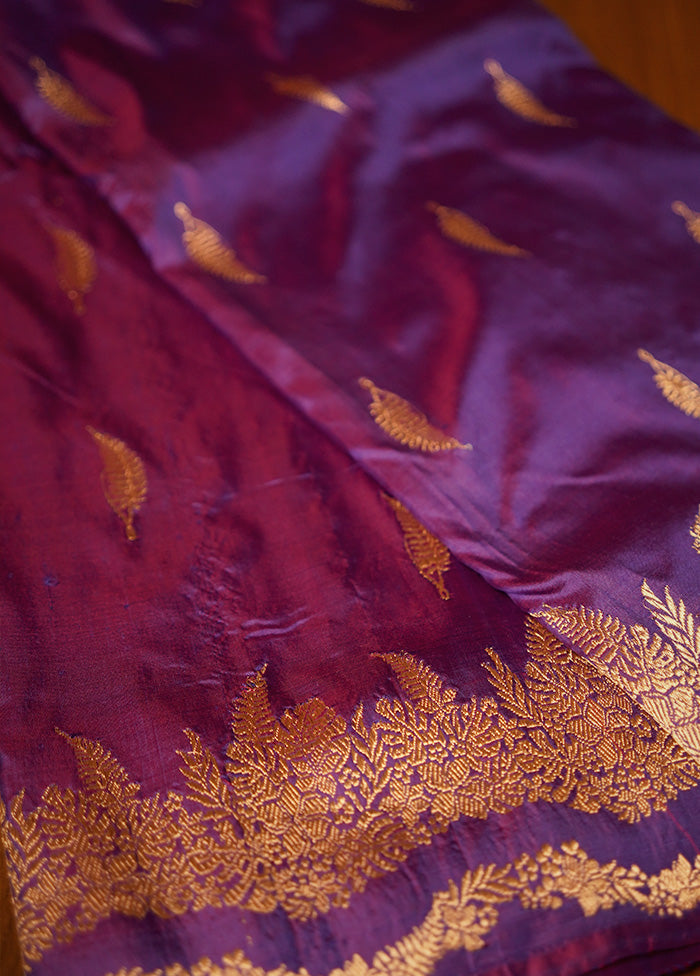 Purple Katan Pure Silk Saree With Blouse Piece - Indian Silk House Agencies