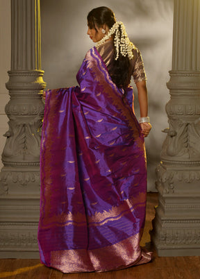 Purple Katan Pure Silk Saree With Blouse Piece - Indian Silk House Agencies