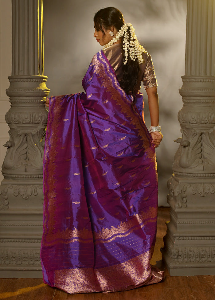 Purple Katan Pure Silk Saree With Blouse Piece - Indian Silk House Agencies