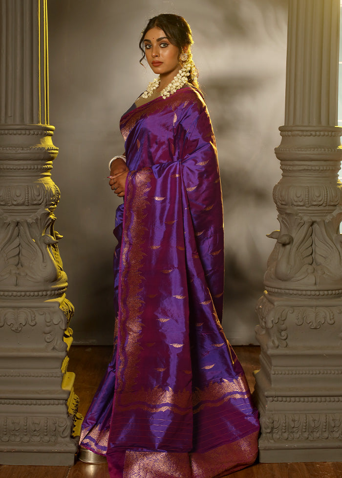 Purple Katan Pure Silk Saree With Blouse Piece - Indian Silk House Agencies