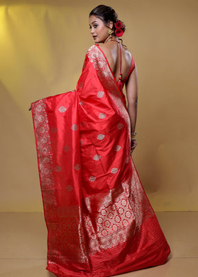 Red Handloom Katan Pure Silk Saree With Blouse Piece