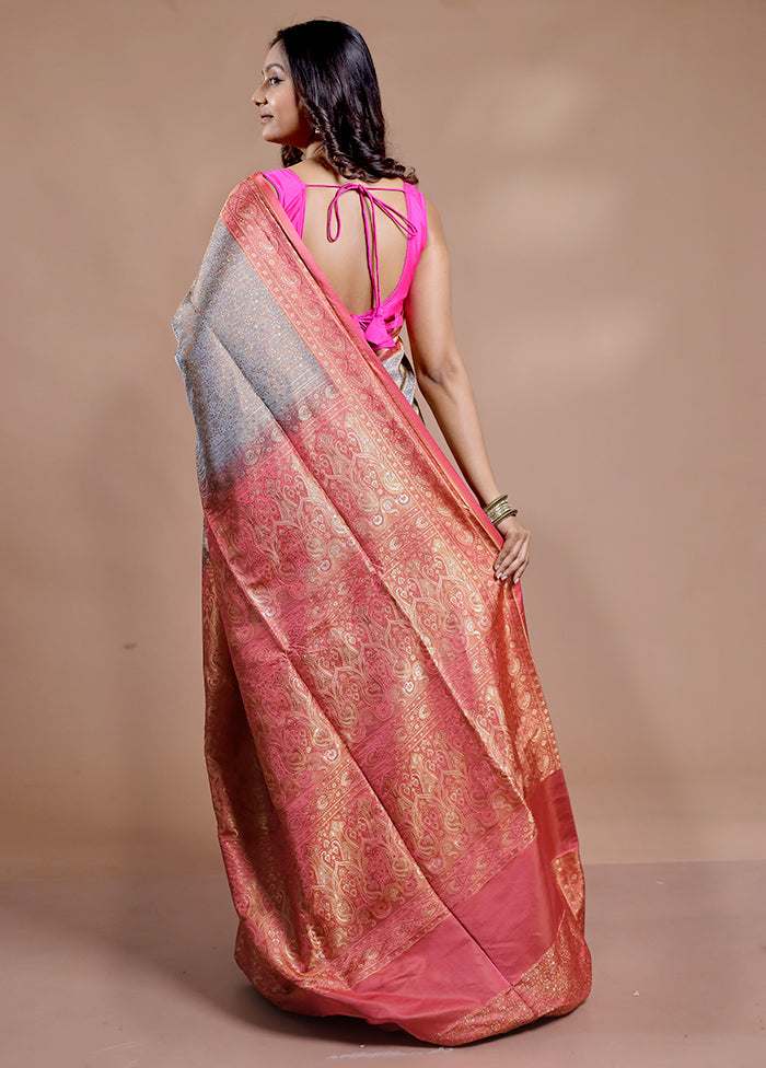 Grey Jamewar Banarasi Pure Silk Saree With Blouse Piece - Indian Silk House Agencies