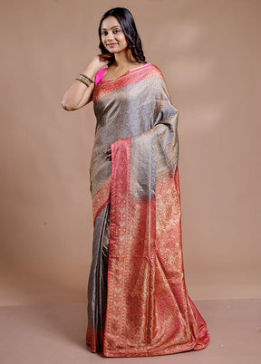 Grey Jamewar Banarasi Pure Silk Saree With Blouse Piece - Indian Silk House Agencies