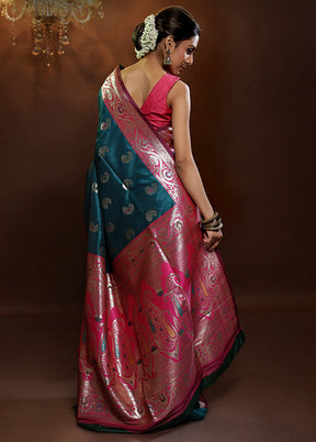 Blue Dupion Silk Saree With Blouse Piece