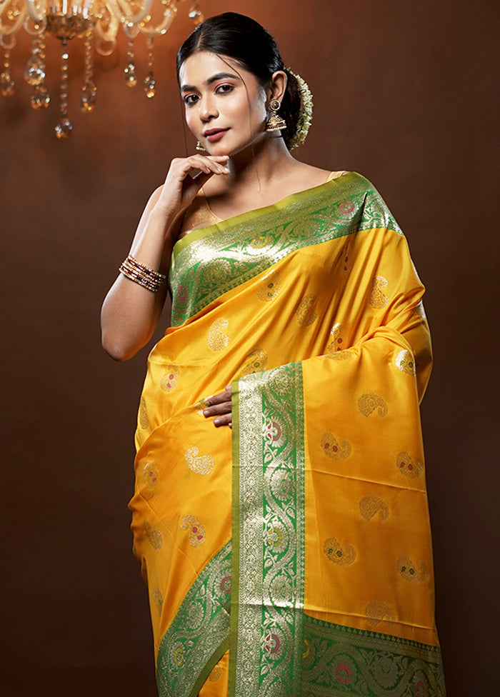 Yellow Dupion Silk Saree With Blouse Piece - Indian Silk House Agencies