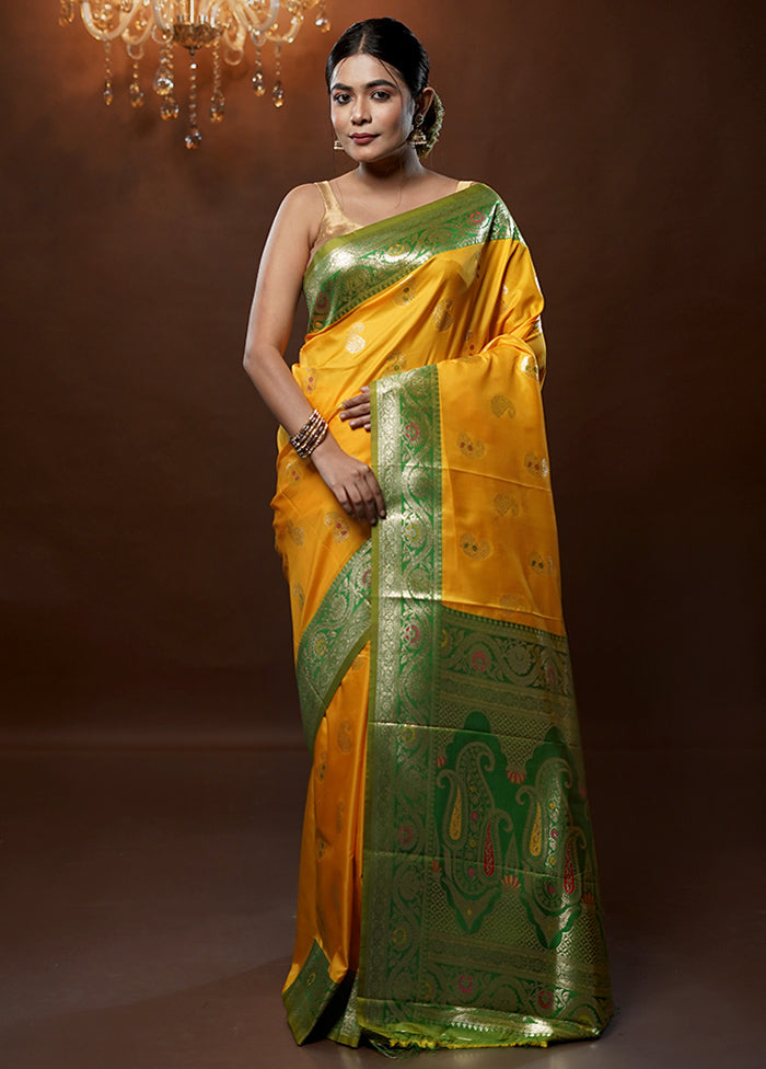 Yellow Dupion Silk Saree With Blouse Piece - Indian Silk House Agencies