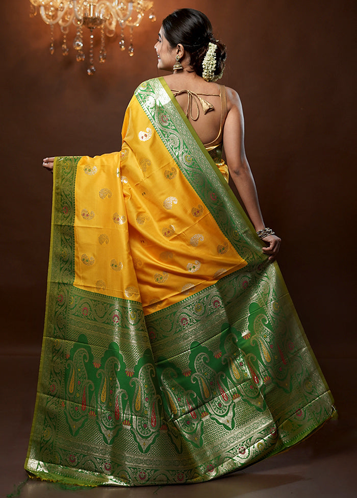 Yellow Dupion Silk Saree With Blouse Piece - Indian Silk House Agencies