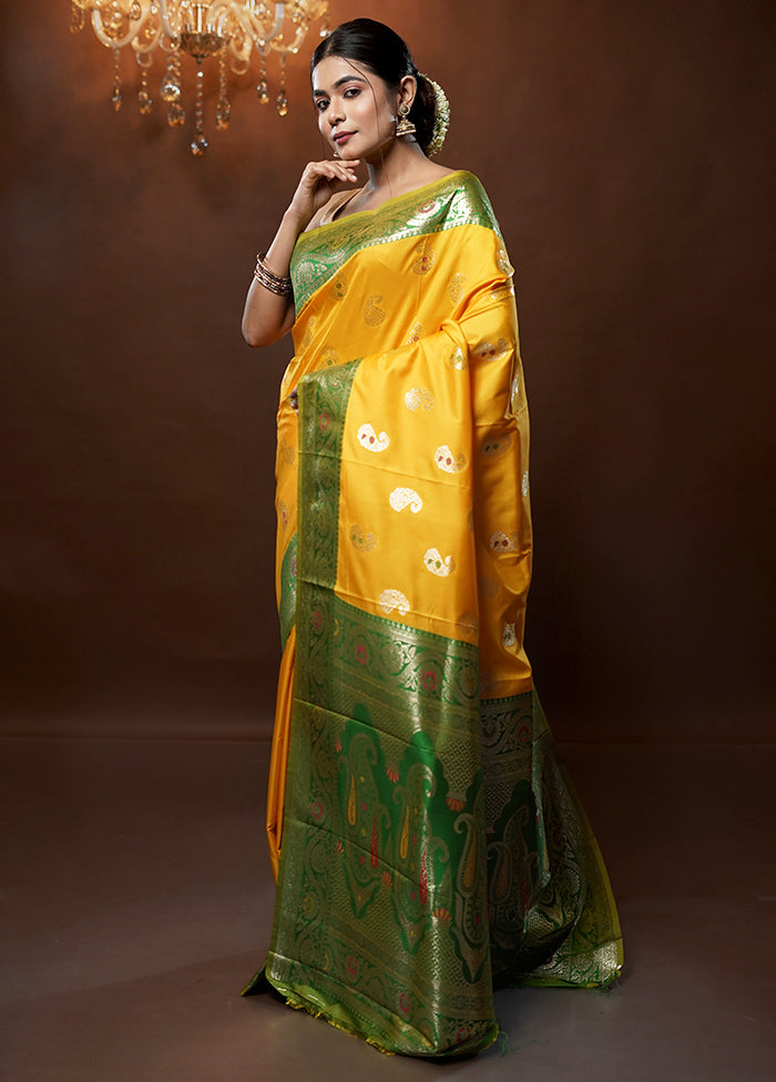 Yellow Dupion Silk Saree With Blouse Piece - Indian Silk House Agencies