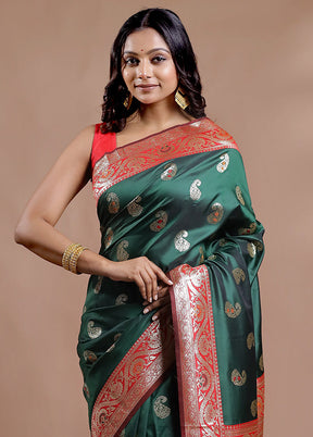 Green Dupion Silk Saree With Blouse Piece - Indian Silk House Agencies