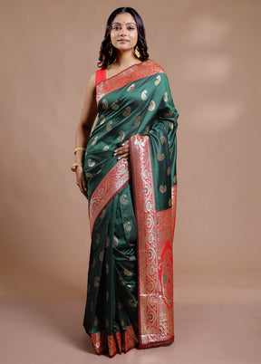 Green Dupion Silk Saree With Blouse Piece - Indian Silk House Agencies