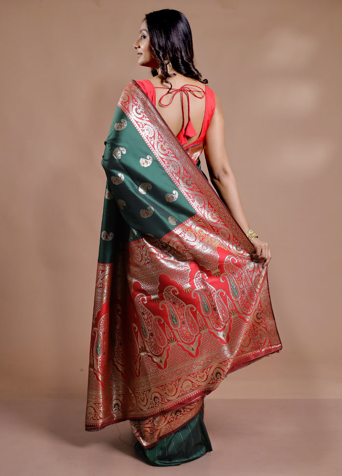 Green Dupion Silk Saree With Blouse Piece - Indian Silk House Agencies