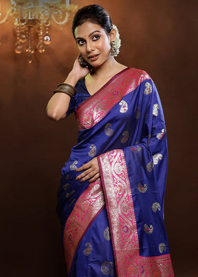 Blue Dupion Silk Saree With Blouse Piece - Indian Silk House Agencies