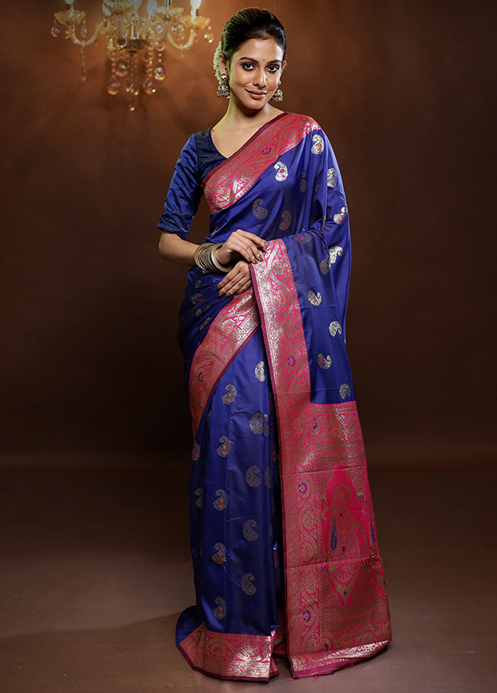 Blue Dupion Silk Saree With Blouse Piece - Indian Silk House Agencies