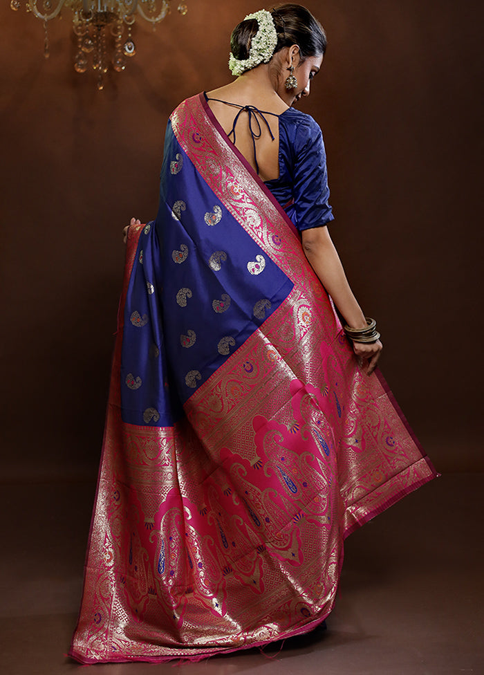 Blue Dupion Silk Saree With Blouse Piece - Indian Silk House Agencies