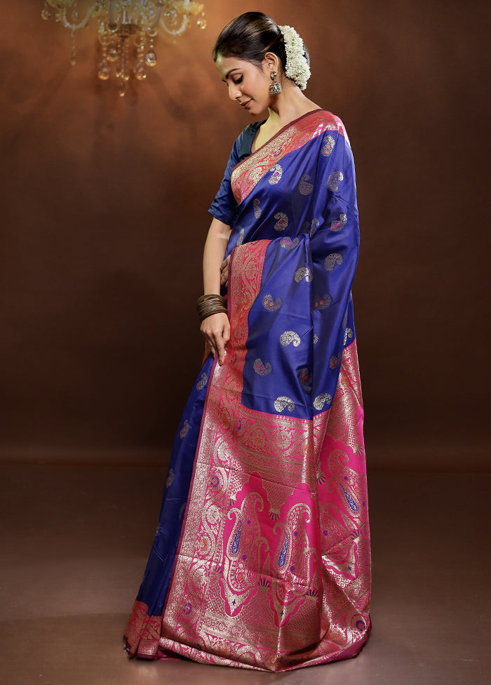 Blue Dupion Silk Saree With Blouse Piece - Indian Silk House Agencies