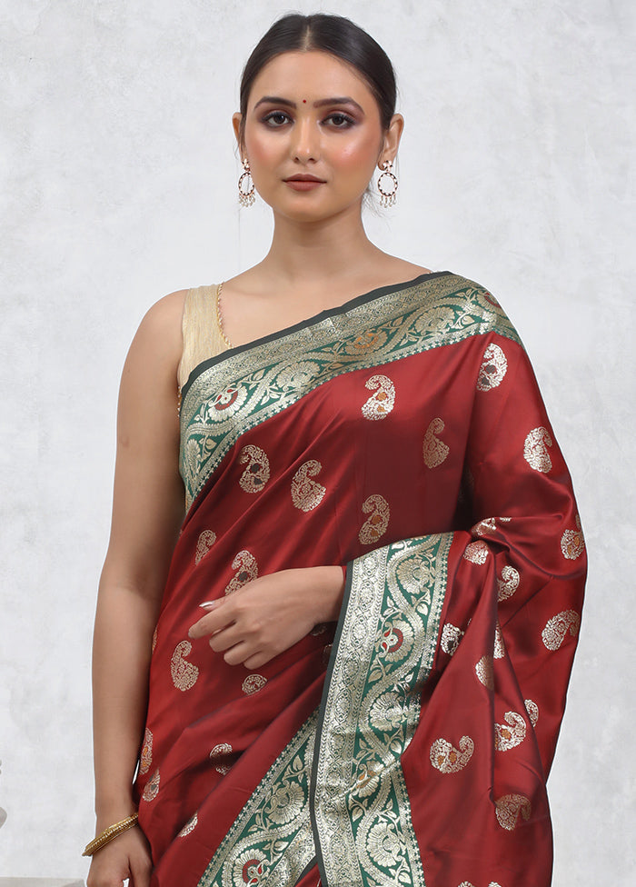 Maroon Dupion Silk Saree With Blouse Piece