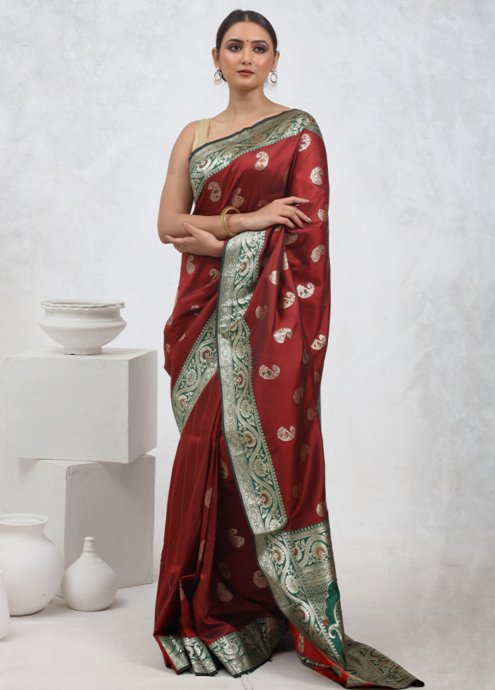 Maroon Dupion Silk Saree With Blouse Piece - Indian Silk House Agencies